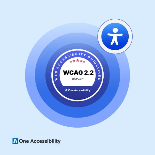 WCAG 2.0, 2.1 and 2.2 compliance badge showing One Accessibility certification