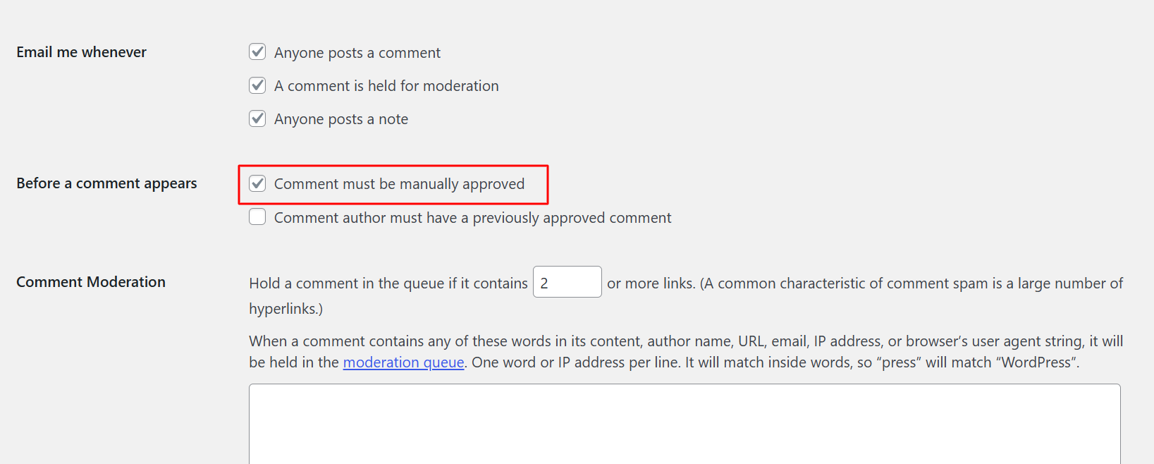 Step 4.3.4: Settings → Discussion illustration 5