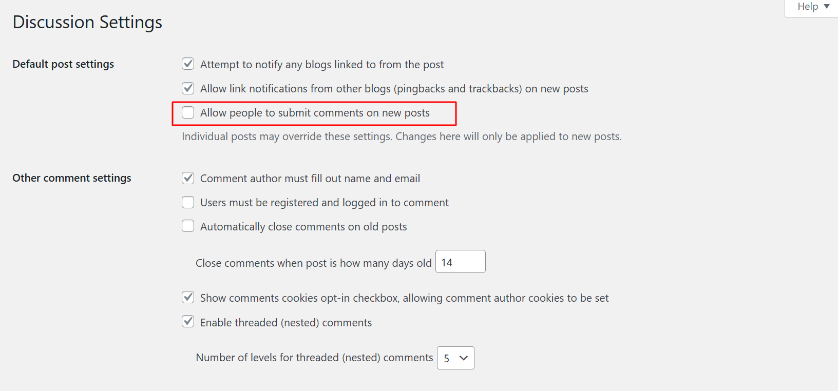 Step 4.3.4: Settings → Discussion illustration 2