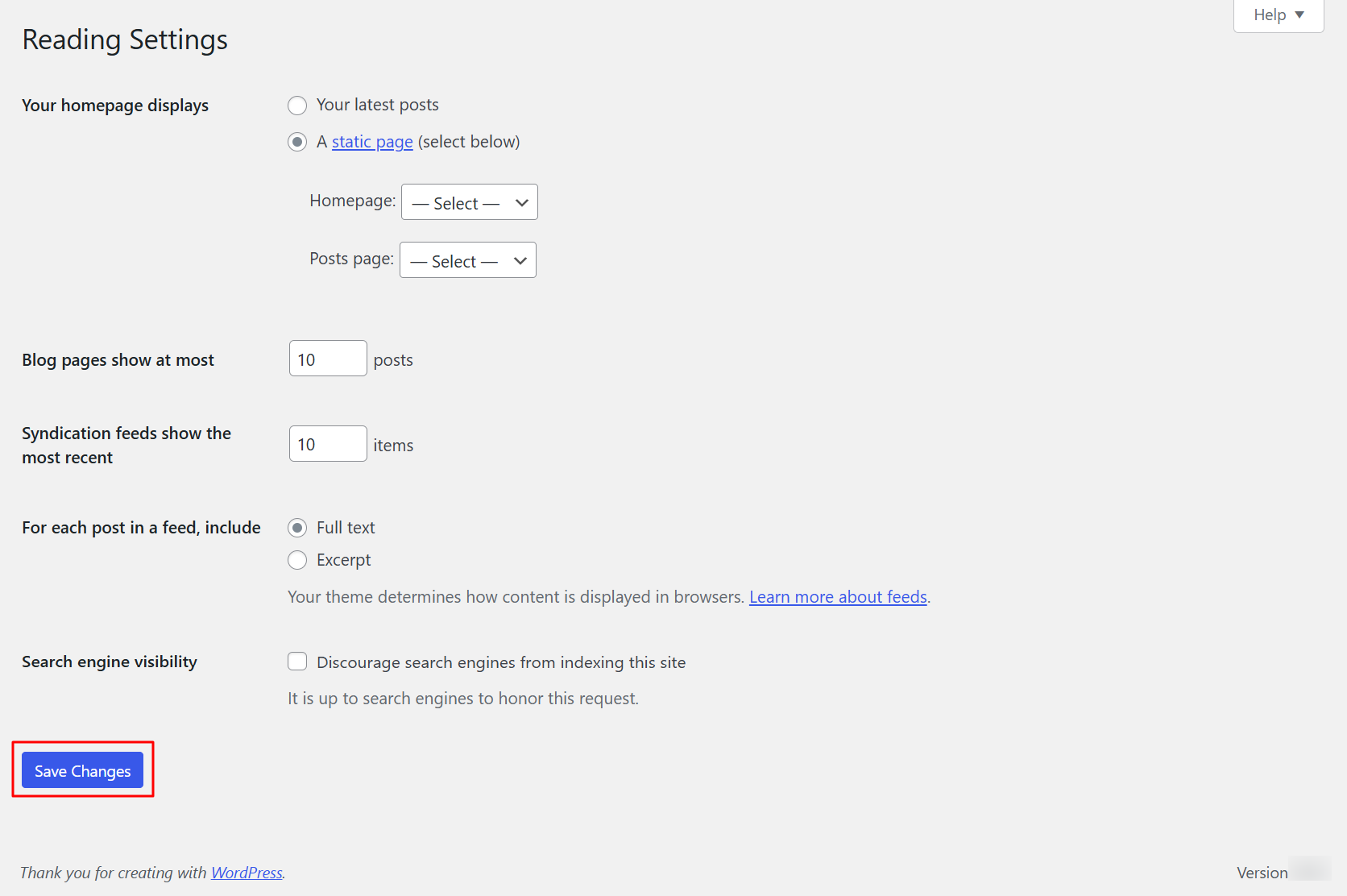 Step 4.3.2: Settings → Reading illustration 4