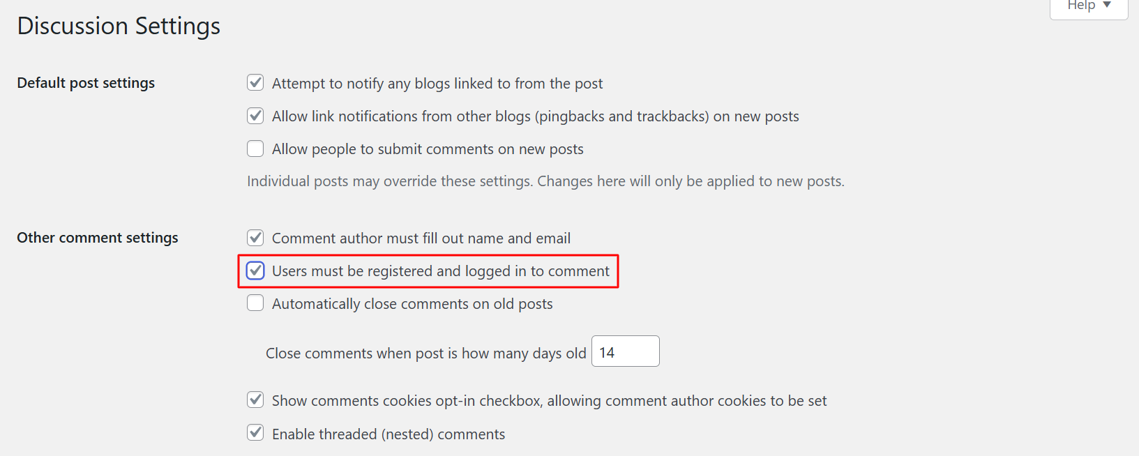 Step 4.3.4: Settings → Discussion illustration 3
