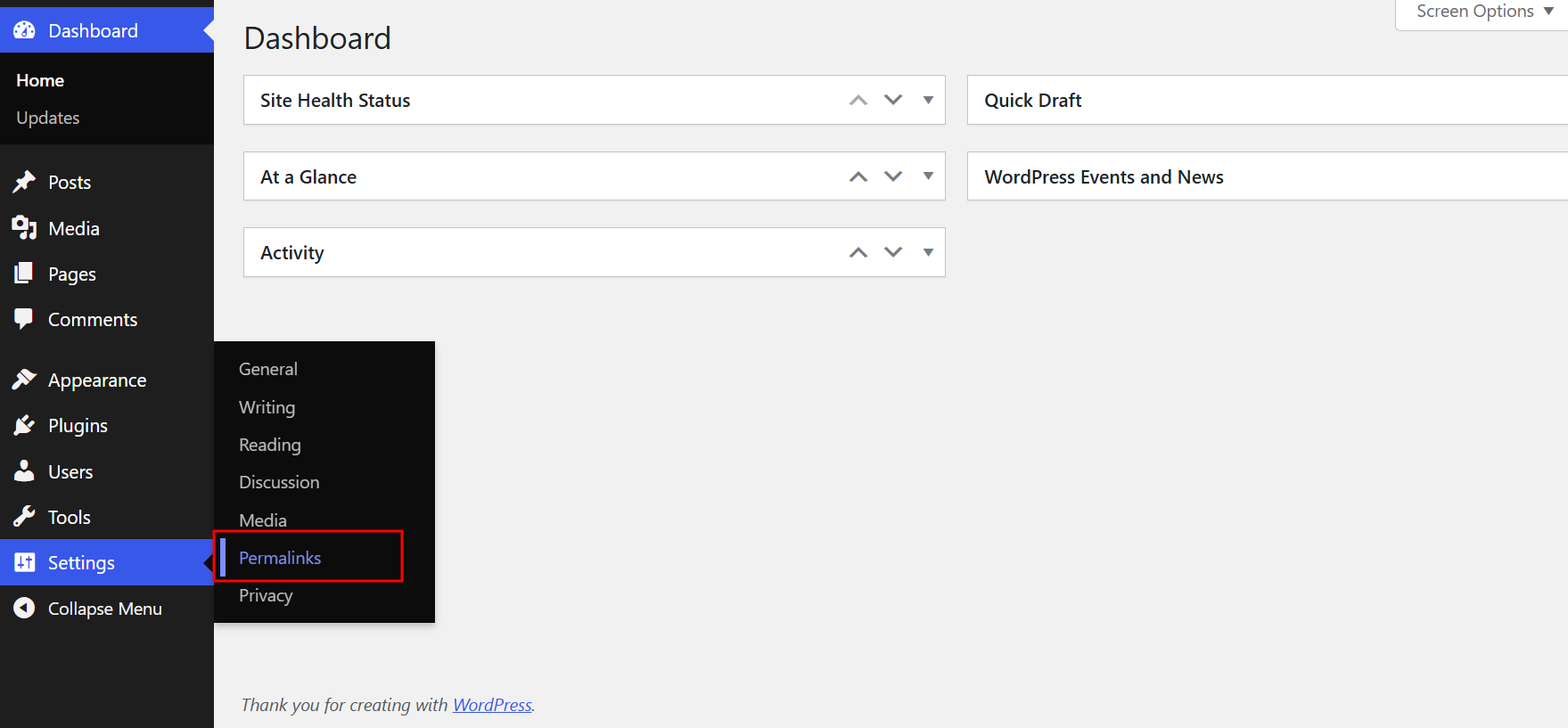 Step 4.3.3: Settings → Permalinks illustration 1