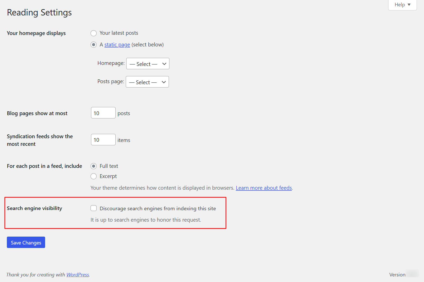 Step 4.3.2: Settings → Reading illustration 3