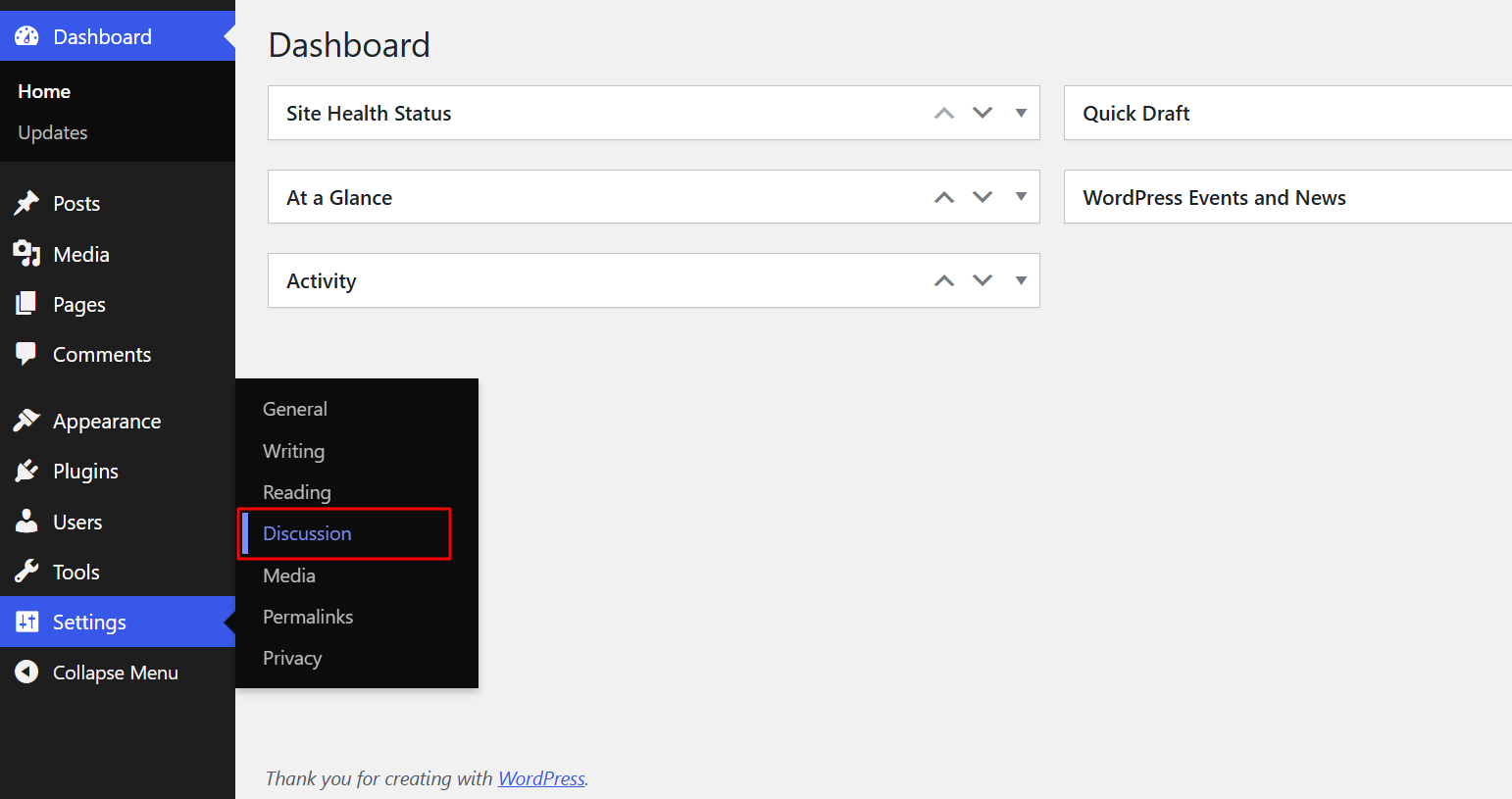 Step 4.3.4: Settings → Discussion illustration 1
