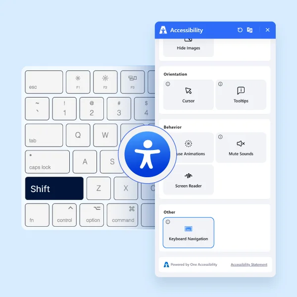 Keyboard and accessibility menu showing WCAG-compliant keyboard navigation