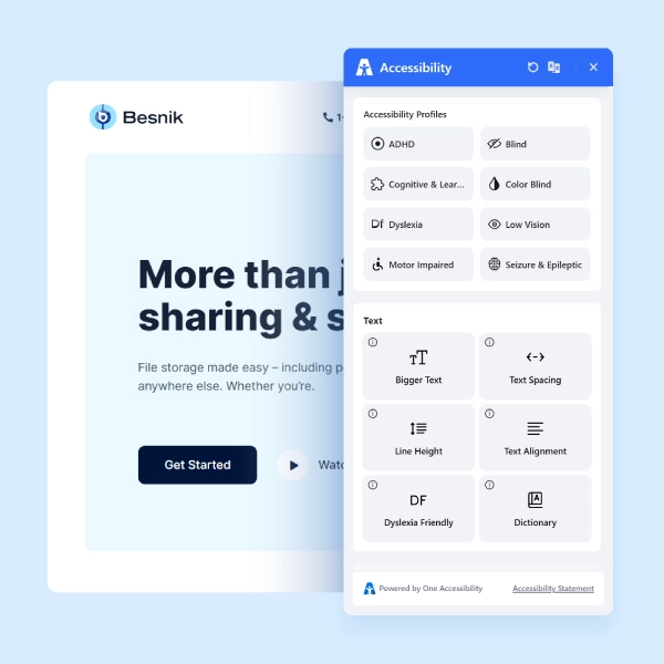 Besnik site preview with the customizable accessibility widget overlay